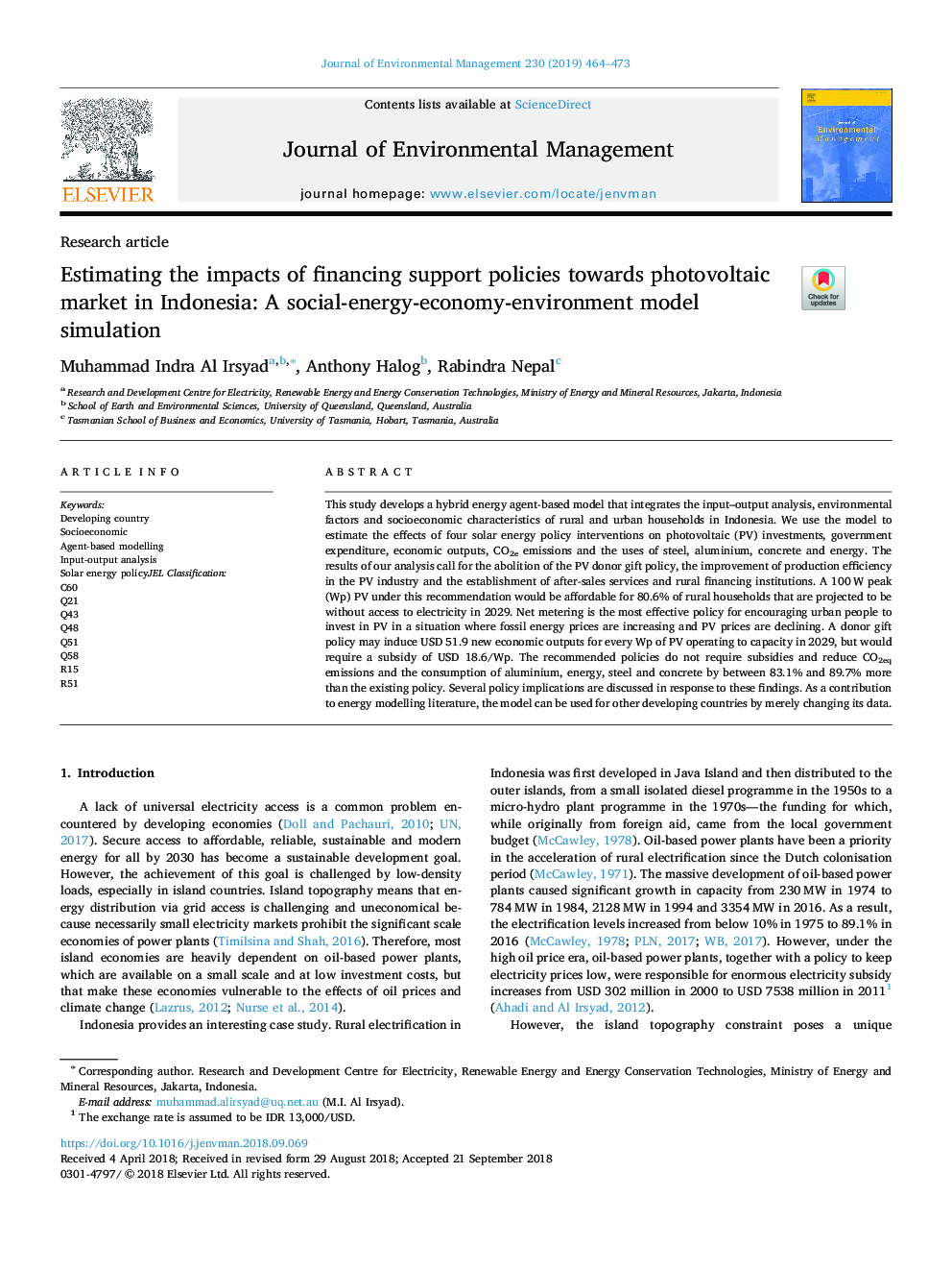 Estimating the impacts of financing support policies towards photovoltaic market in Indonesia: A social-energy-economy-environment model simulation