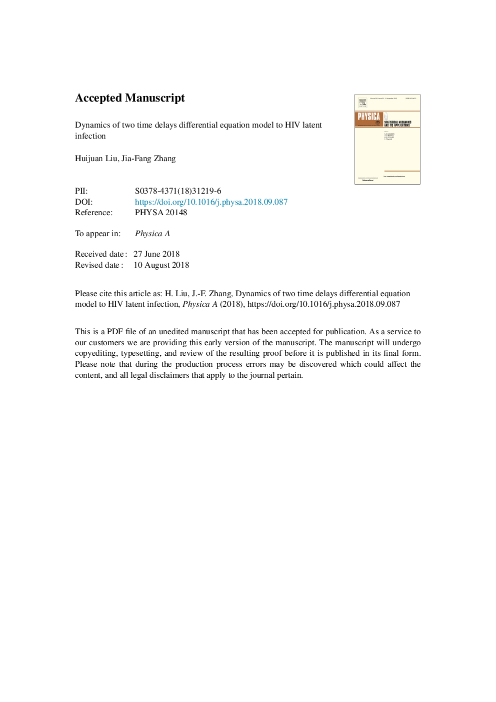 Dynamics of two time delays differential equation model to HIV latent infection