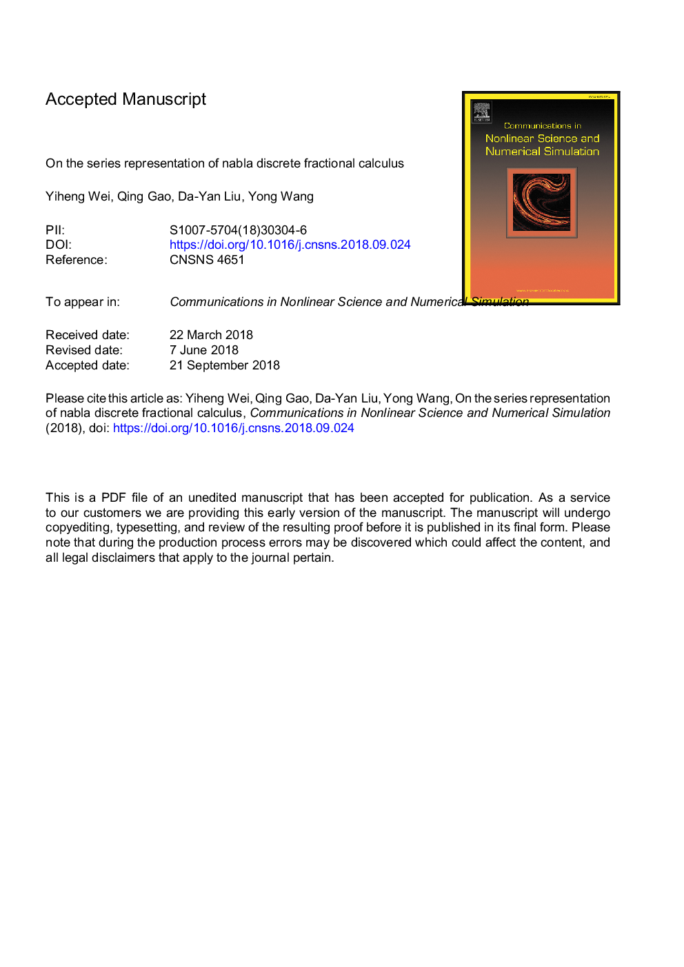 On the series representation of nabla discrete fractional calculus