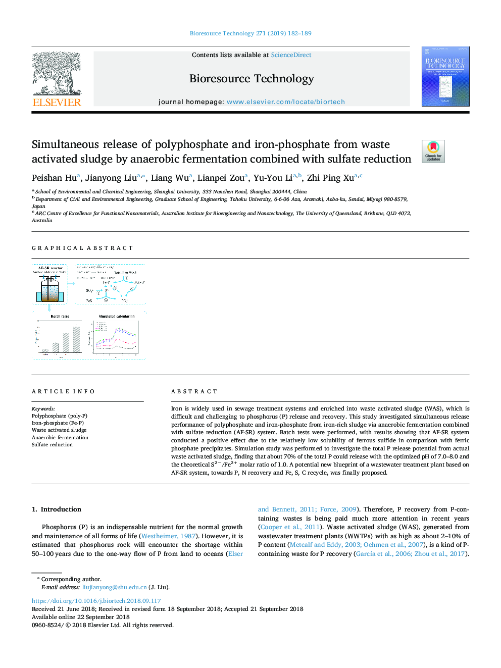 Simultaneous release of polyphosphate and iron-phosphate from waste activated sludge by anaerobic fermentation combined with sulfate reduction