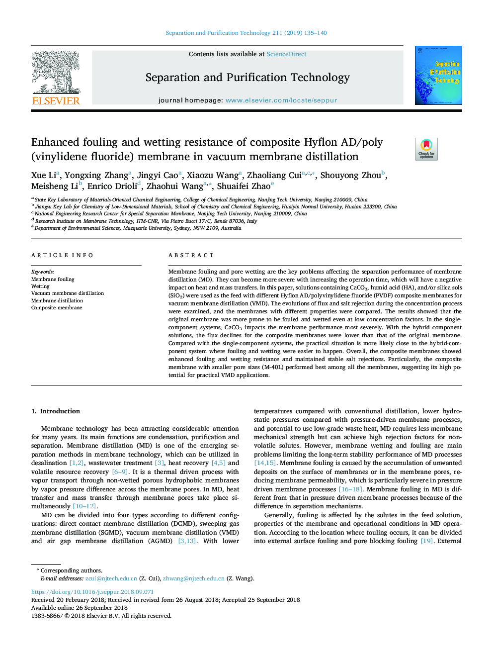 Enhanced fouling and wetting resistance of composite Hyflon AD/poly(vinylidene fluoride) membrane in vacuum membrane distillation