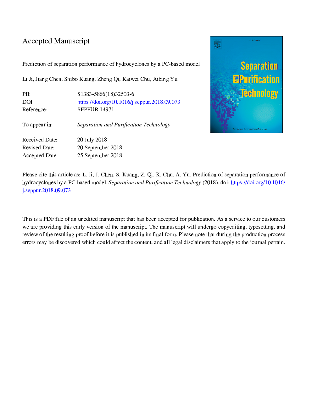 Prediction of separation performance of hydrocyclones by a PC-based model