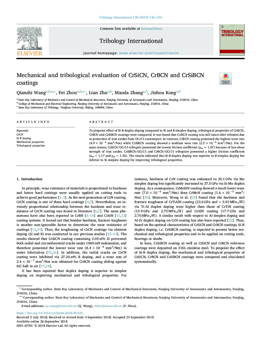 Mechanical and tribological evaluation of CrSiCN, CrBCN and CrSiBCN coatings