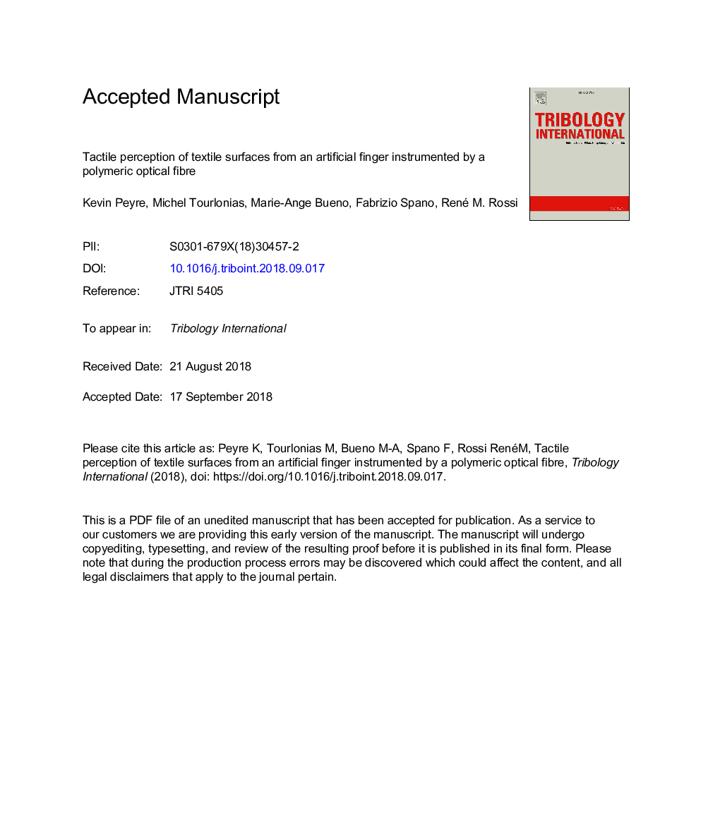 Tactile perception of textile surfaces from an artificial finger instrumented by a polymeric optical fibre