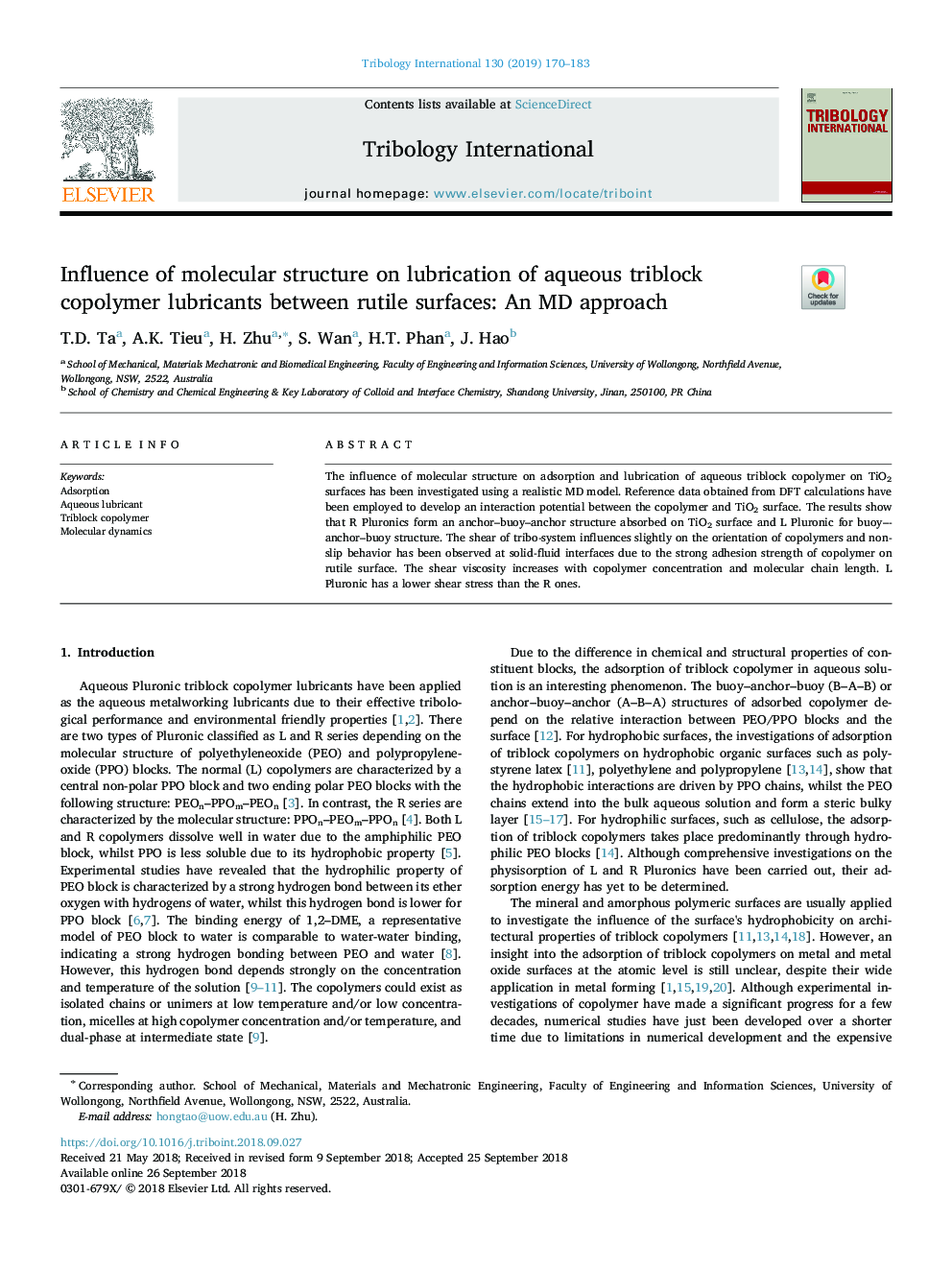 Influence of molecular structure on lubrication of aqueous triblock copolymer lubricants between rutile surfaces: An MD approach