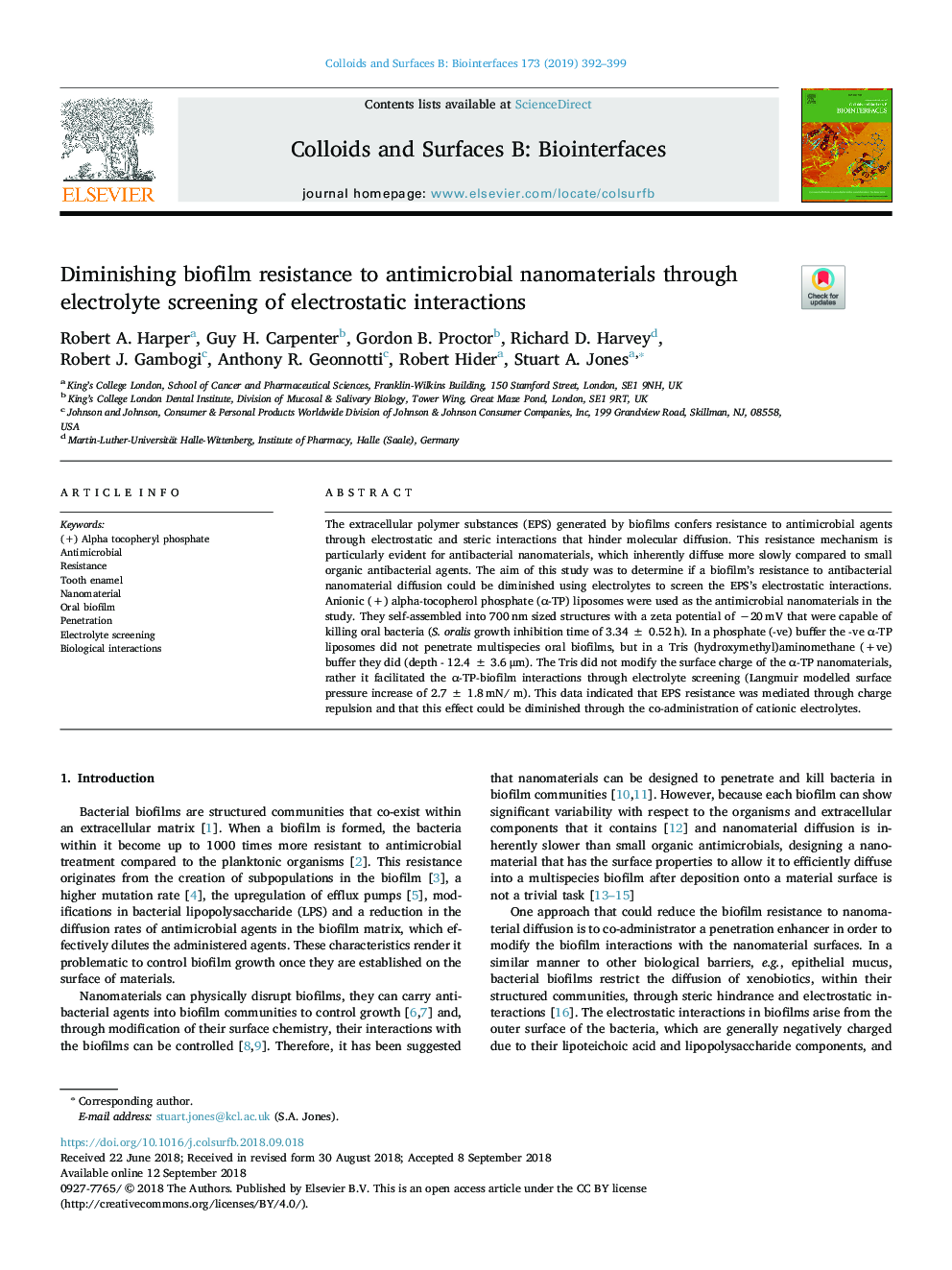 Diminishing biofilm resistance to antimicrobial nanomaterials through electrolyte screening of electrostatic interactions