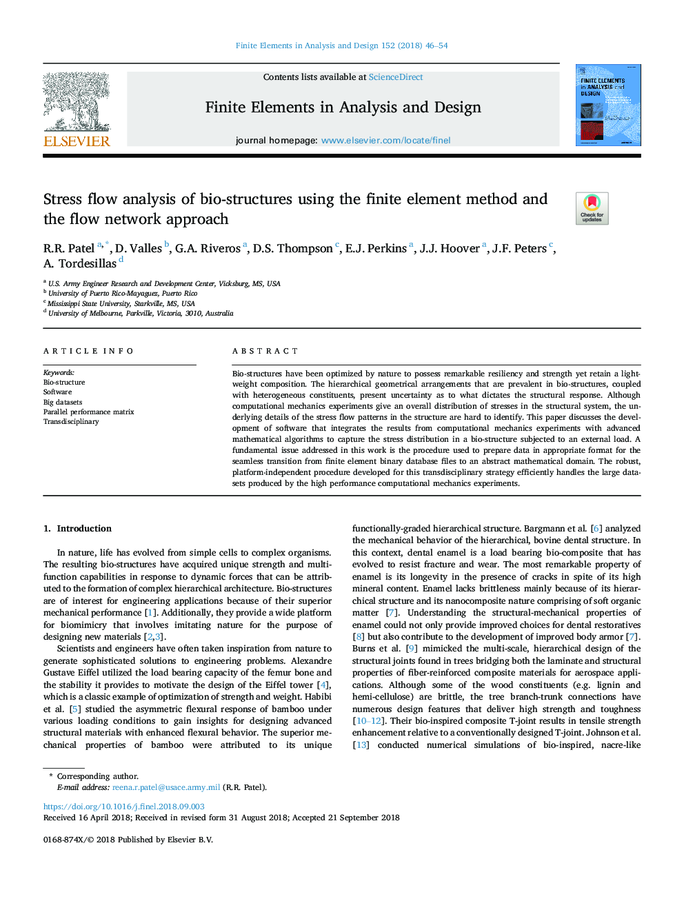 Stress flow analysis of bio-structures using the finite element method and the flow network approach