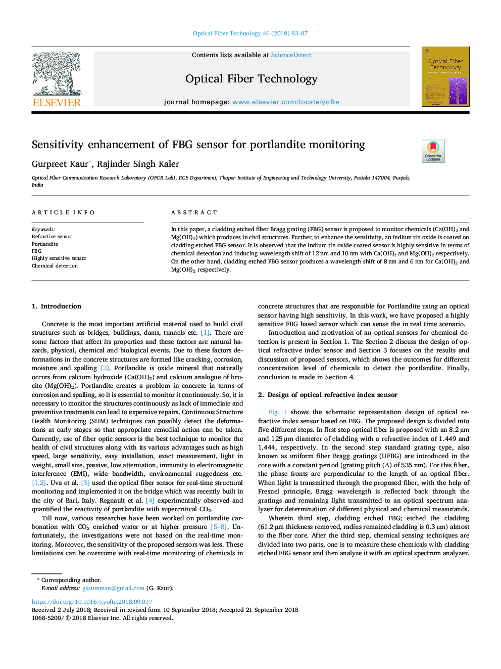 Sensitivity enhancement of FBG sensor for portlandite monitoring