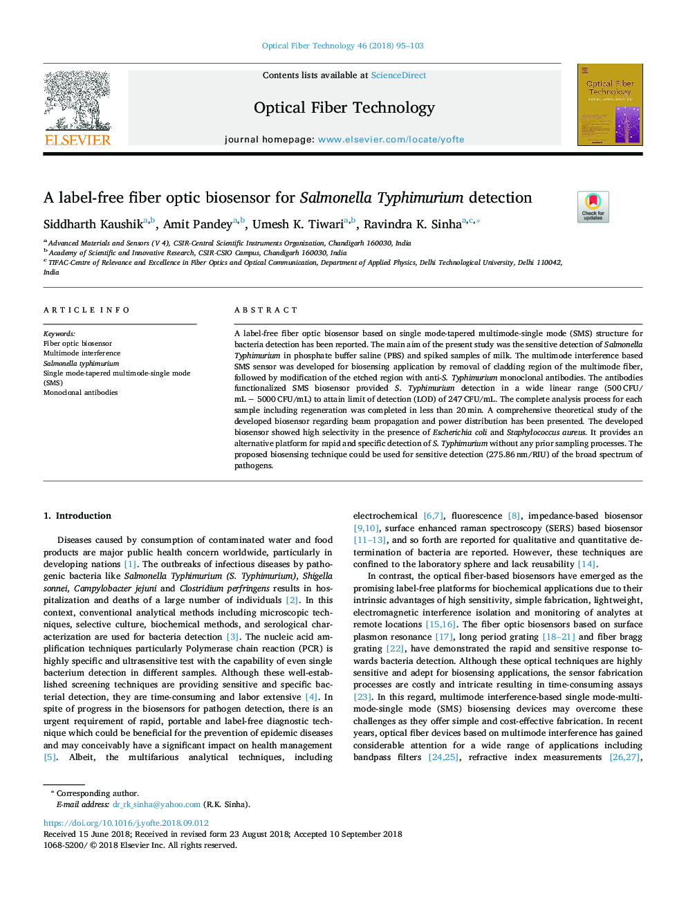 A label-free fiber optic biosensor for Salmonella Typhimurium detection