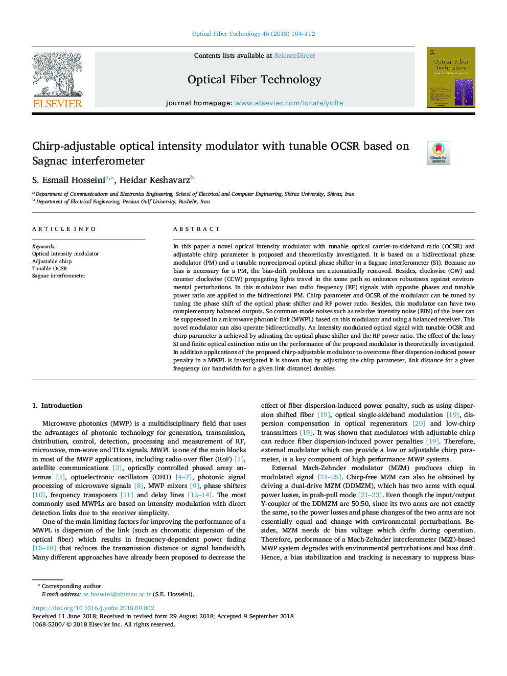 Chirp-adjustable optical intensity modulator with tunable OCSR based on Sagnac interferometer