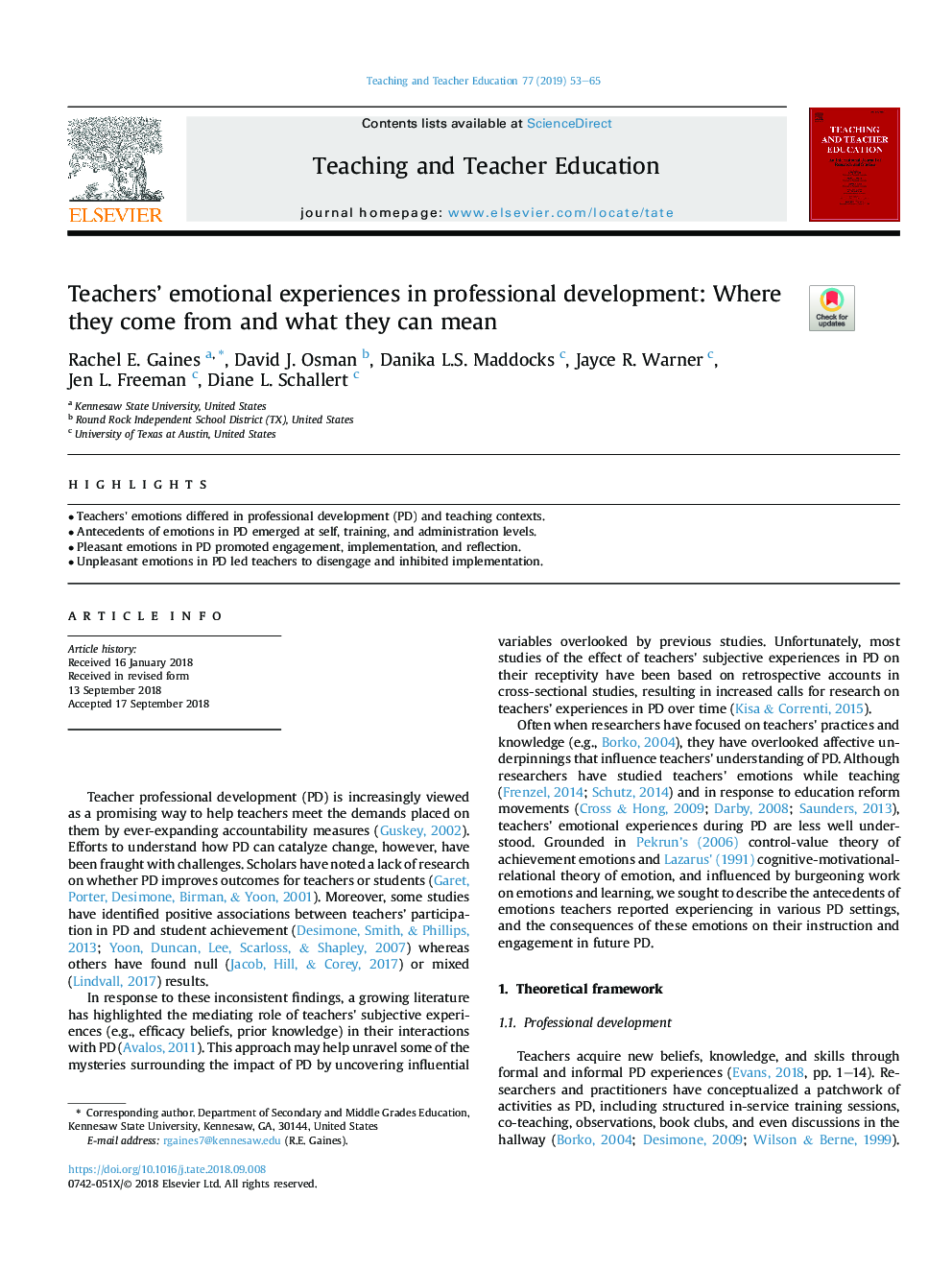 Teachers' emotional experiences in professional development: Where they come from and what they can mean