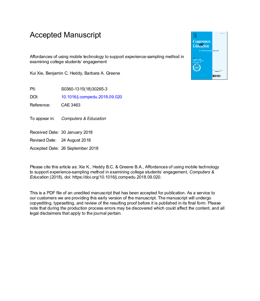 Affordances of using mobile technology to support experience-sampling method in examining college students' engagement