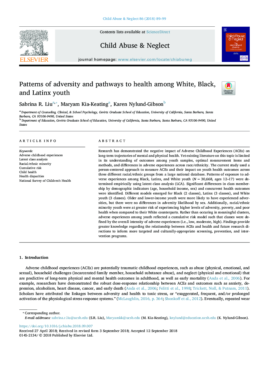 Patterns of adversity and pathways to health among White, Black, and Latinx youth