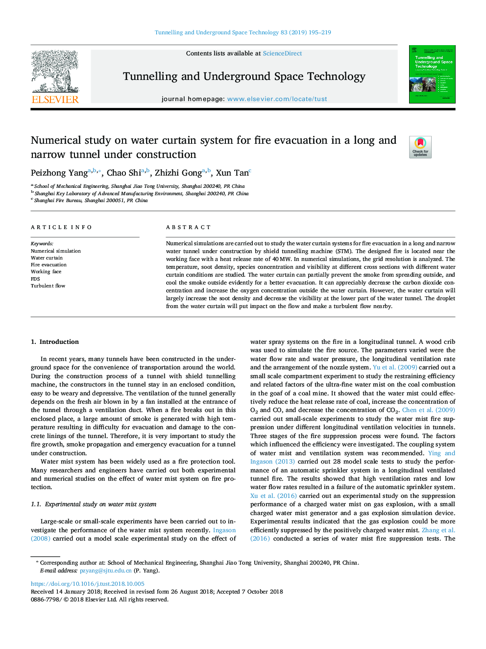 Numerical study on water curtain system for fire evacuation in a long and narrow tunnel under construction