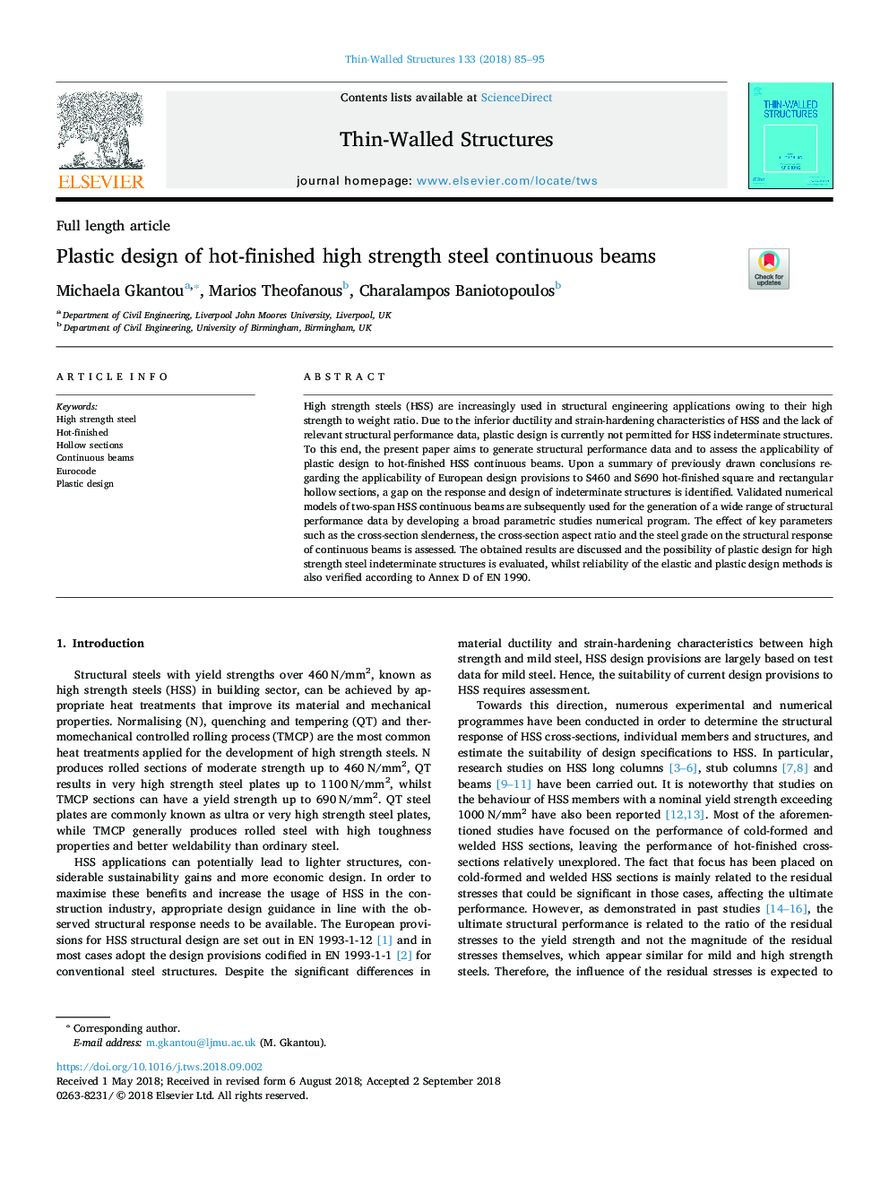 Plastic design of hot-finished high strength steel continuous beams