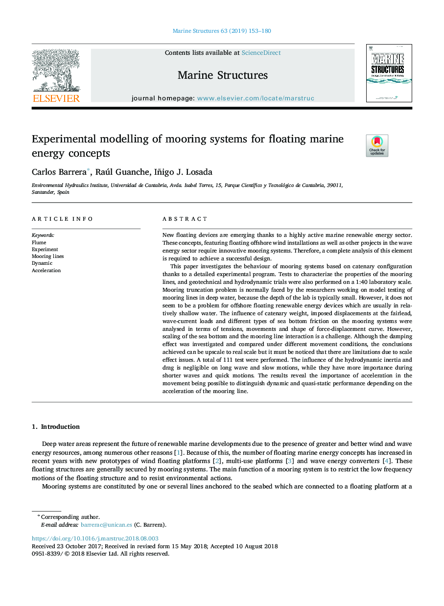 مدل سازی تجربی از سیستم های مورینگ برای مفاهیم انرژی شناور شناور