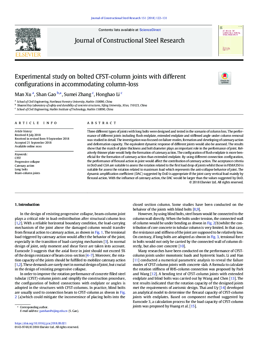 Experimental study on bolted CFST-column joints with different configurations in accommodating column-loss