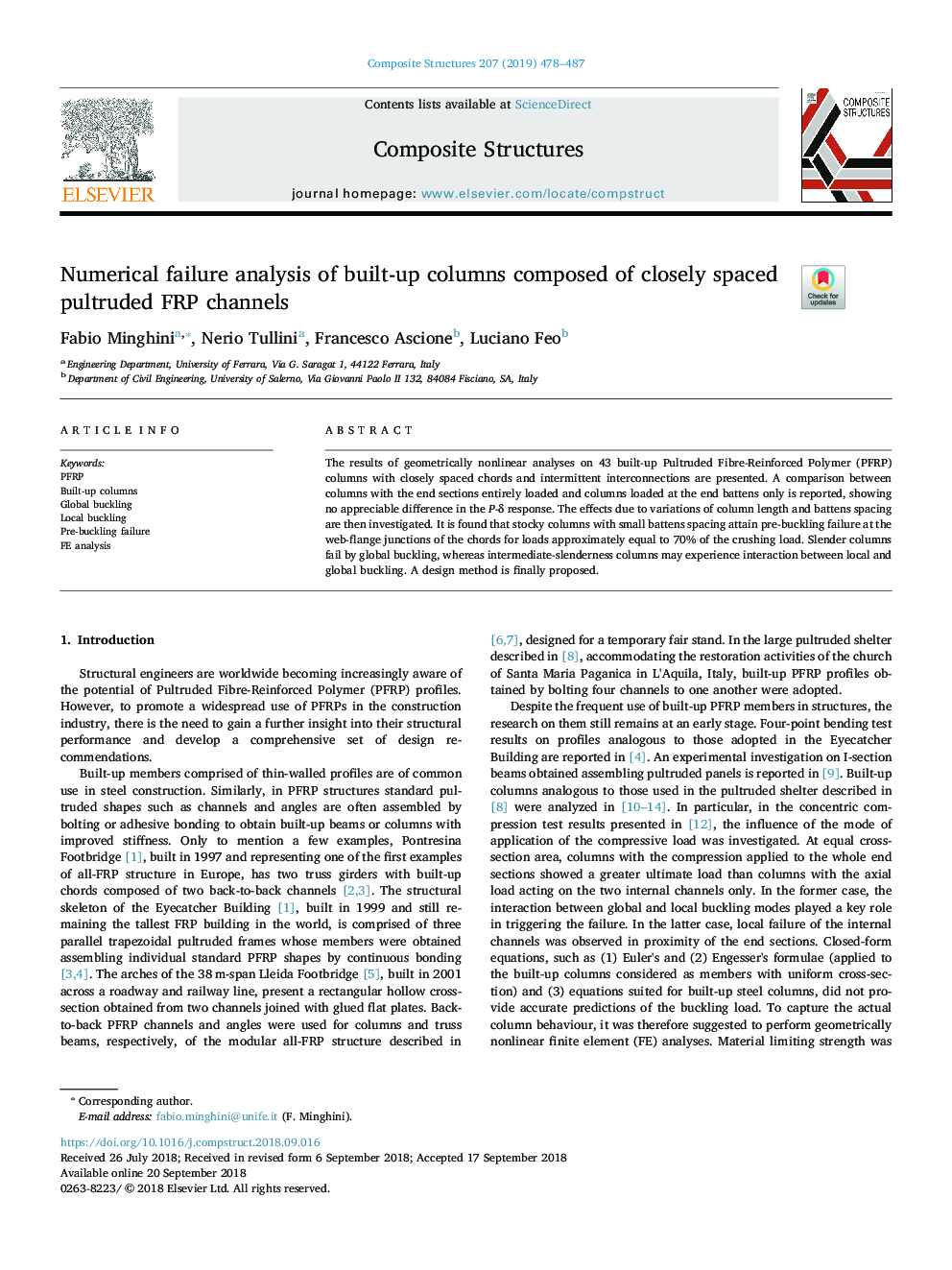 Numerical failure analysis of built-up columns composed of closely spaced pultruded FRP channels