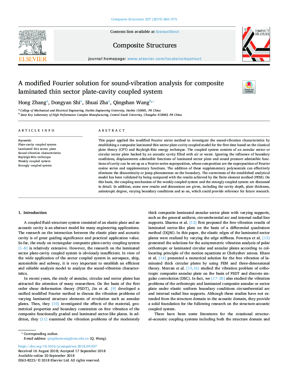 A modified Fourier solution for sound-vibration analysis for composite laminated thin sector plate-cavity coupled system