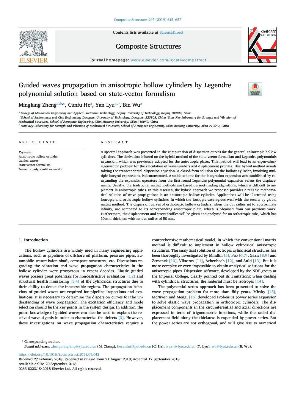 Guided waves propagation in anisotropic hollow cylinders by Legendre polynomial solution based on state-vector formalism