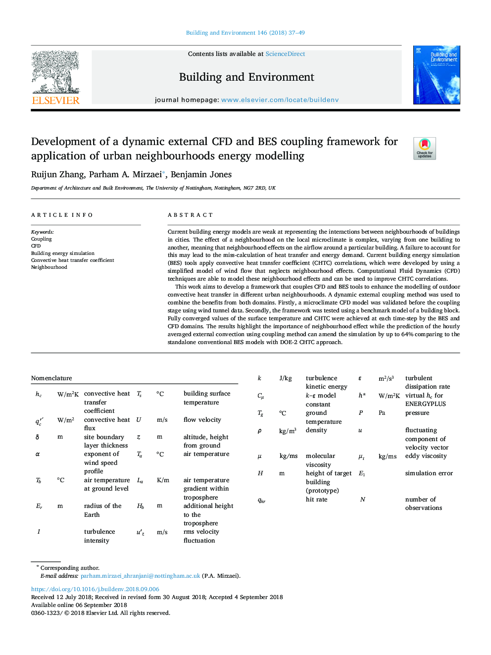 Development of a dynamic external CFD and BES coupling framework for application of urban neighbourhoods energy modelling