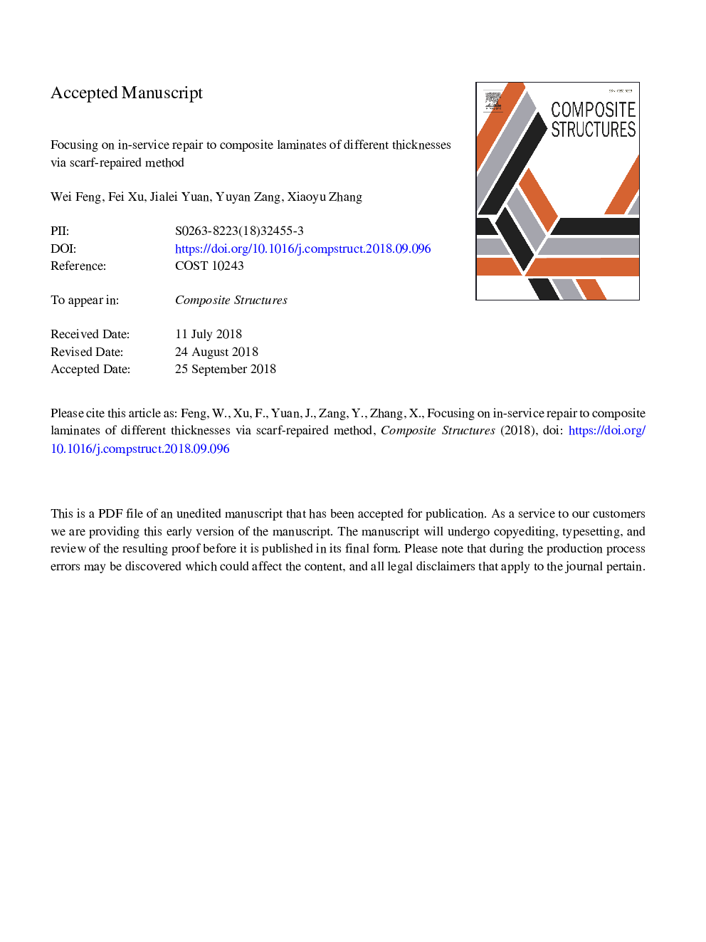 Focusing on in-service repair to composite laminates of different thicknesses via scarf-repaired method