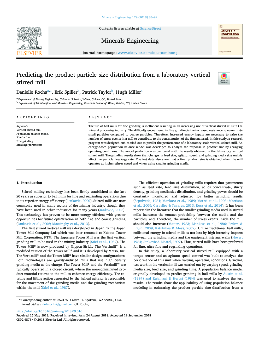 Predicting the product particle size distribution from a laboratory vertical stirred mill