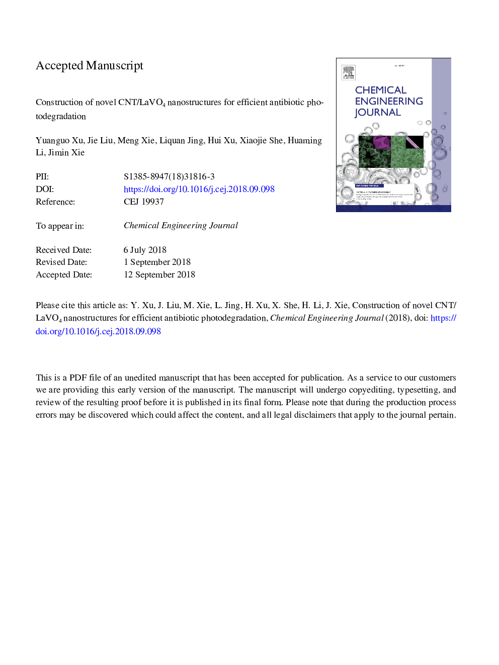 عکس صفحه اول مقاله: Construction of novel CNT/LaVO4 nanostructures for efficient antibiotic photodegradation Construction of novel CNT/LaVO4 nanostructures for efficient antibiotic photodegradation