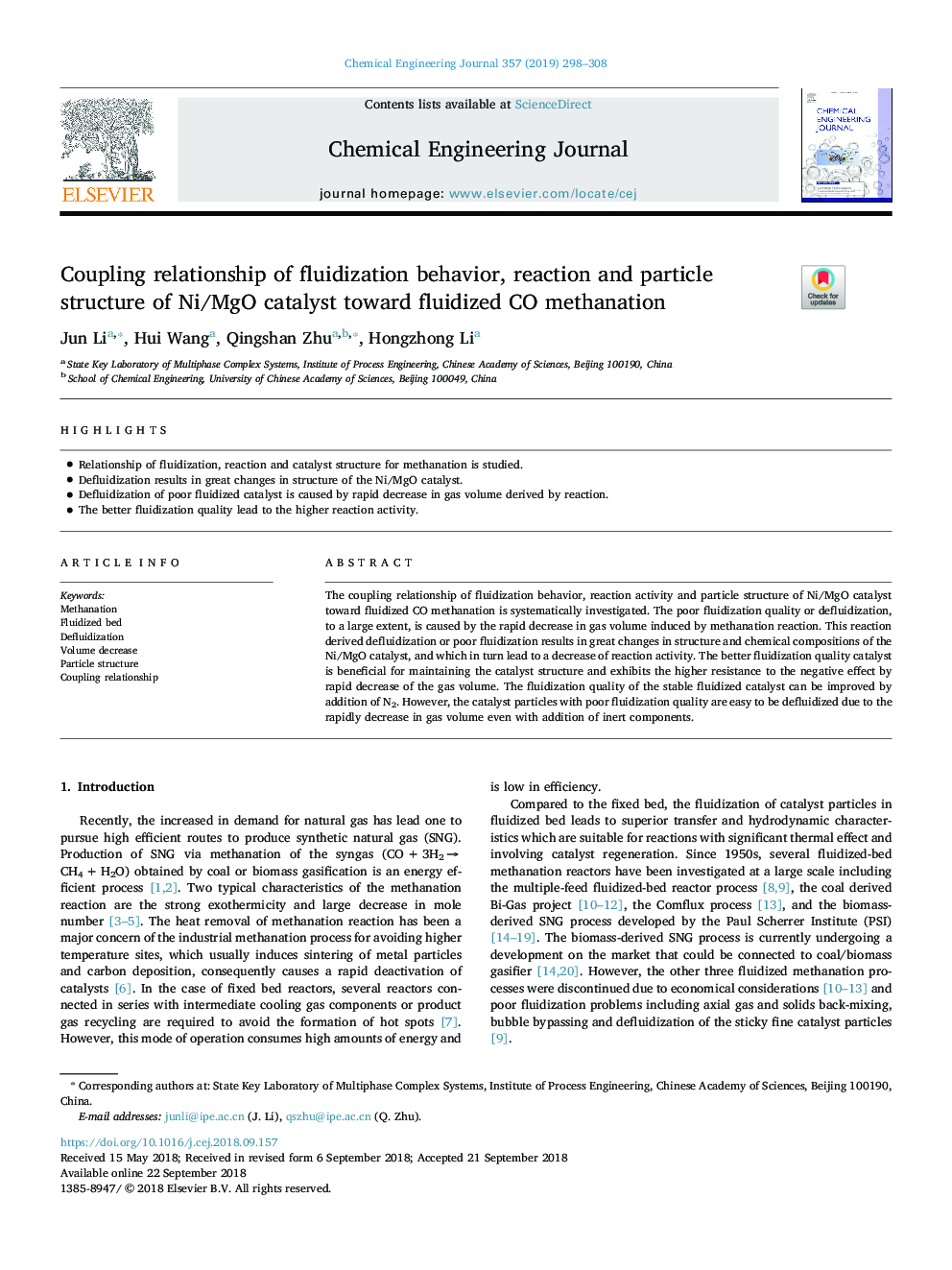 Coupling relationship of fluidization behavior, reaction and particle structure of Ni/MgO catalyst toward fluidized CO methanation