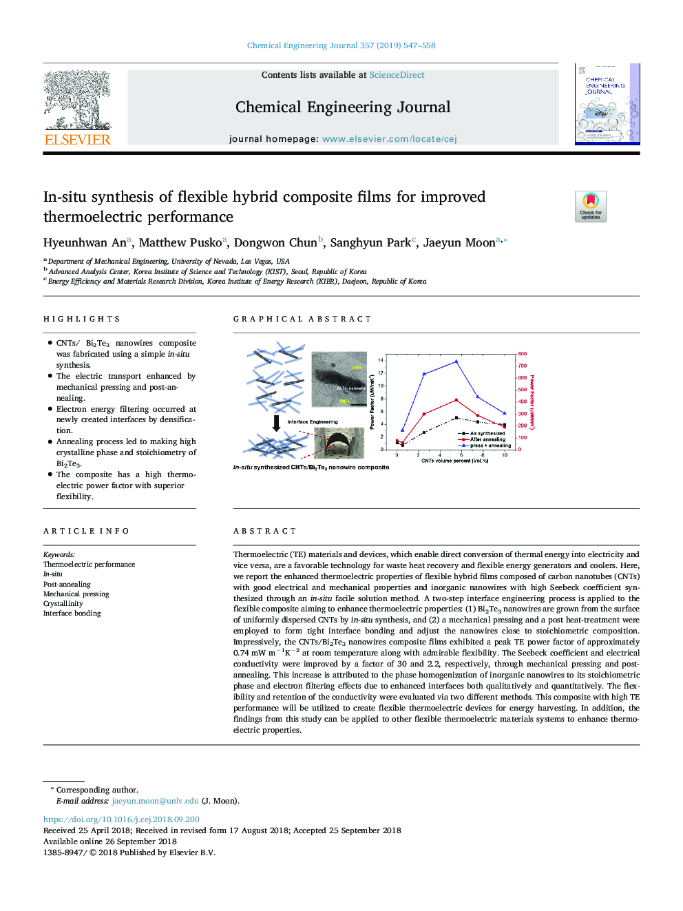 In-situ synthesis of flexible hybrid composite films for improved thermoelectric performance