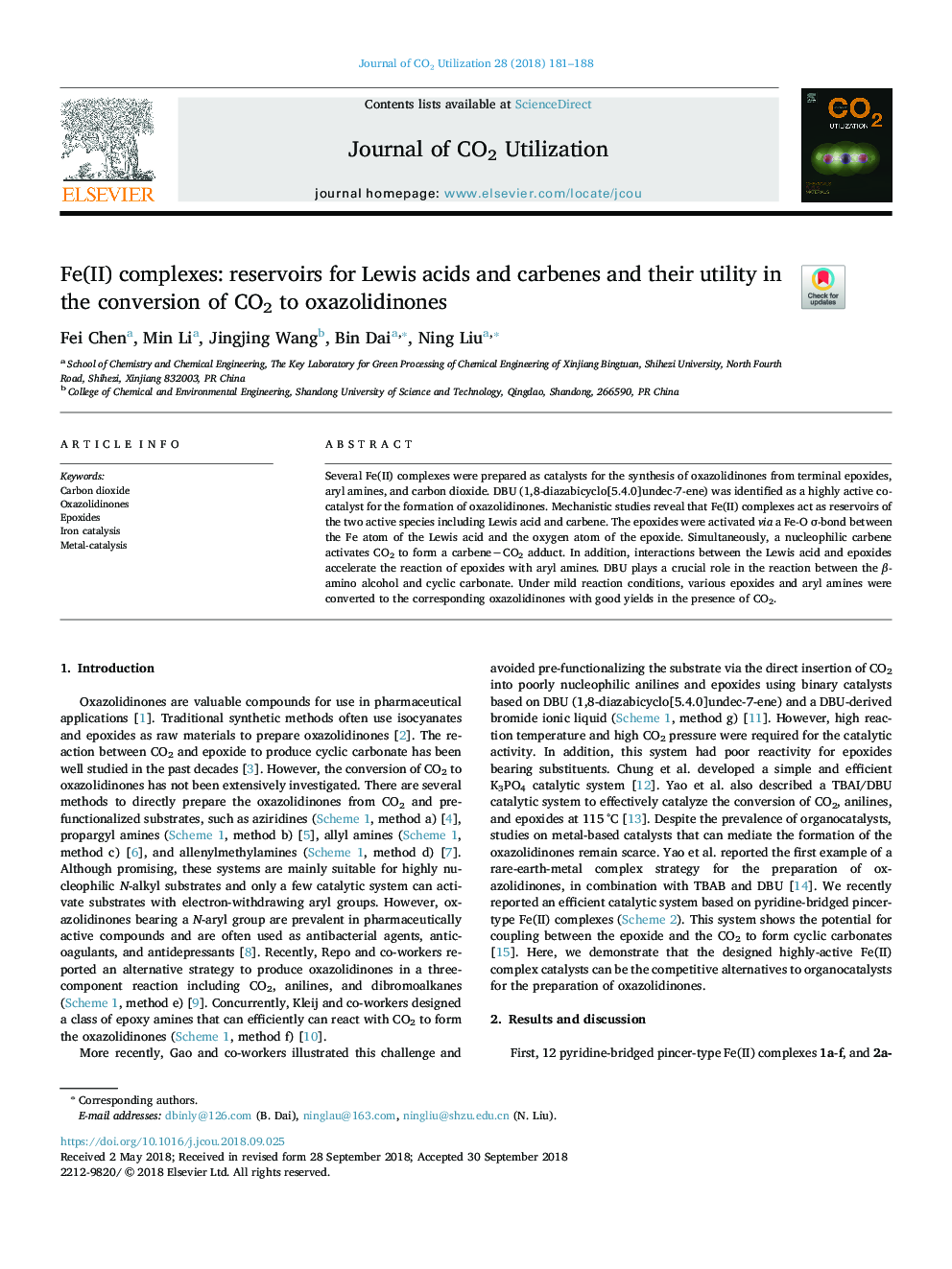 Fe(II) complexes: reservoirs for Lewis acids and carbenes and their utility in the conversion of CO2 to oxazolidinones