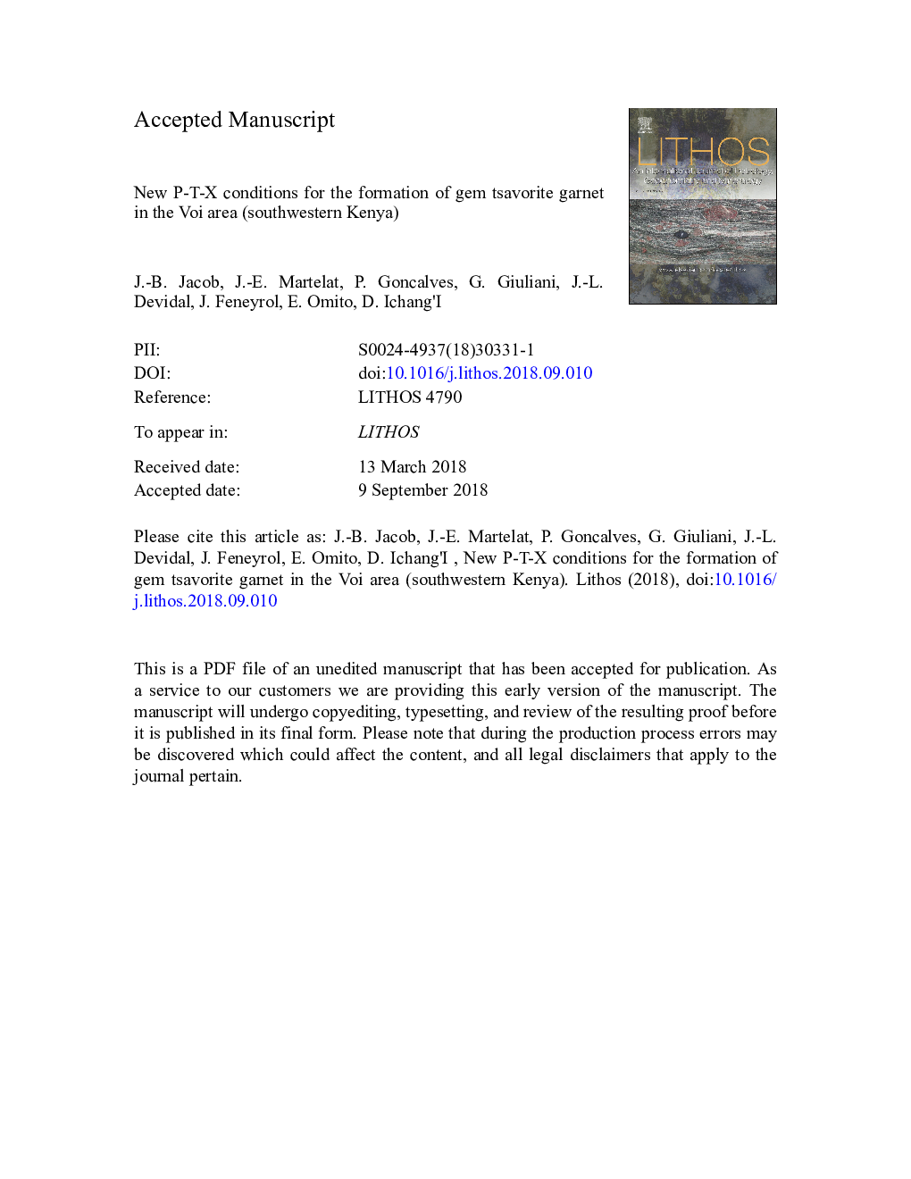 New P-T-X conditions for the formation of gem tsavorite garnet in the Voi area (southwestern Kenya)