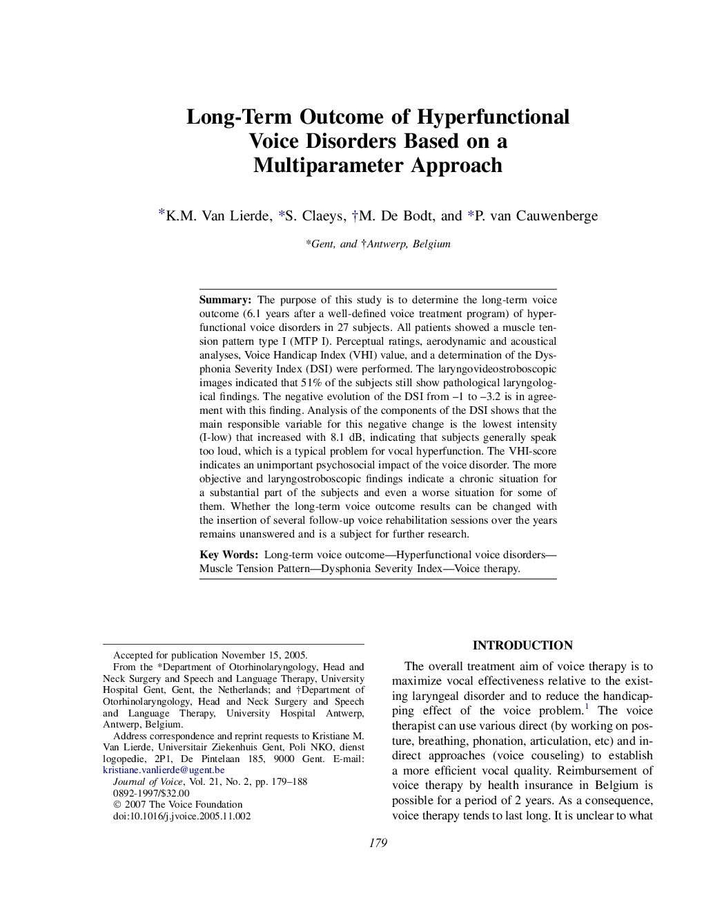 Long-Term Outcome of Hyperfunctional Voice Disorders Based on a Multiparameter Approach