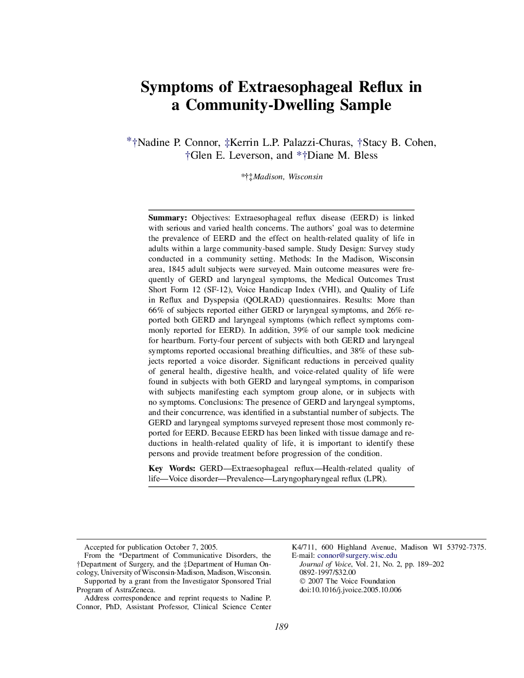 Symptoms of Extraesophageal Reflux in a Community-Dwelling Sample 