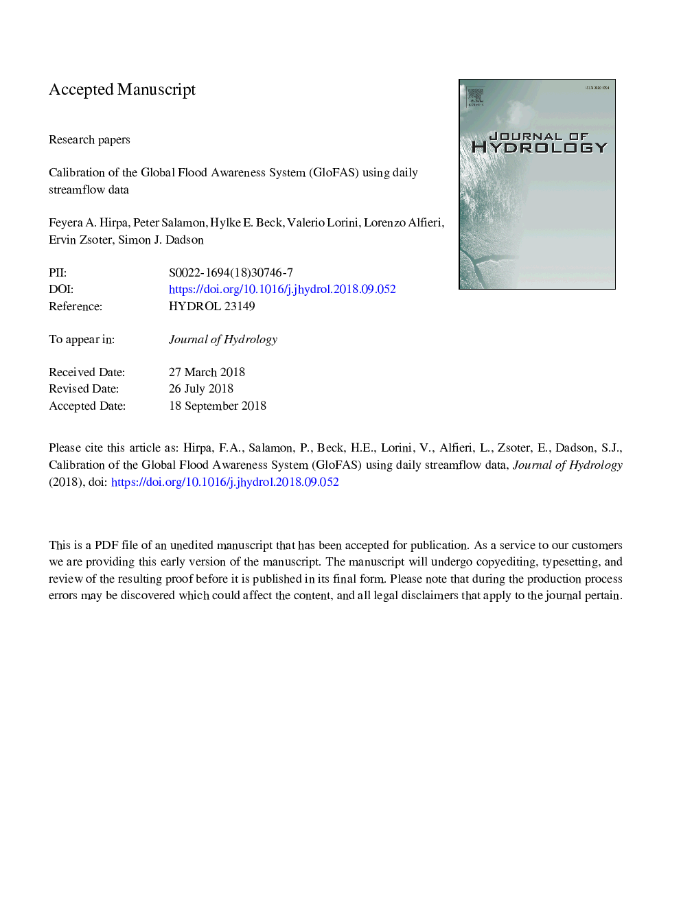 Calibration of the Global Flood Awareness System (GloFAS) using daily streamflow data