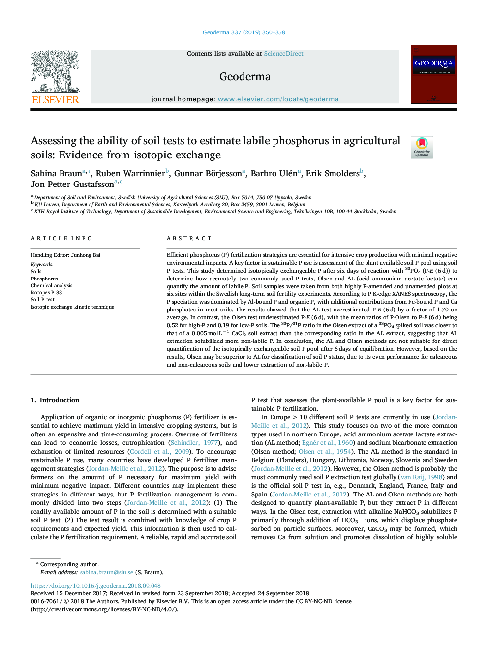 Assessing the ability of soil tests to estimate labile phosphorus in agricultural soils: Evidence from isotopic exchange