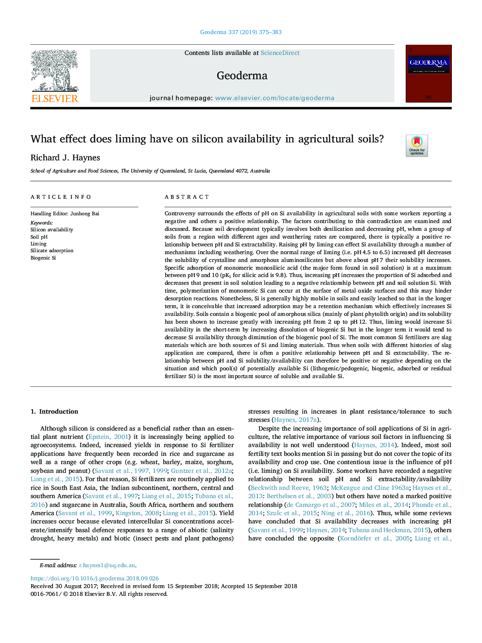 What effect does liming have on silicon availability in agricultural soils?