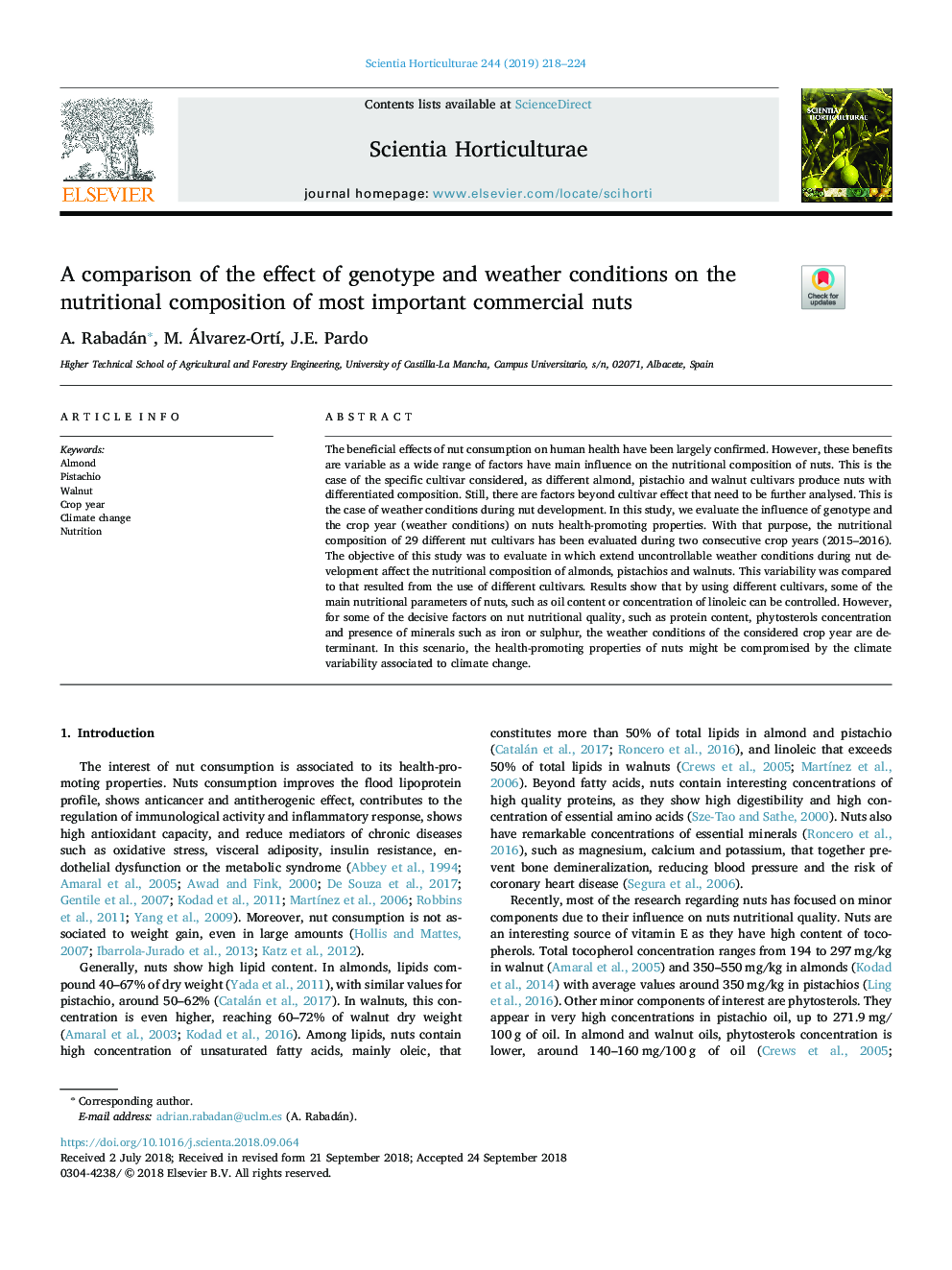 A comparison of the effect of genotype and weather conditions on the nutritional composition of most important commercial nuts