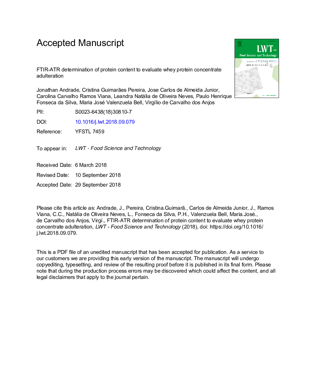 FTIR-ATR determination of protein content to evaluate whey protein concentrate adulteration