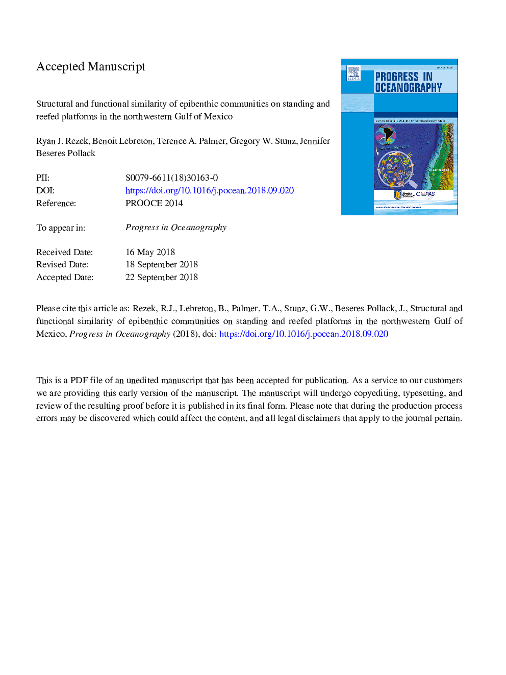 Structural and functional similarity of epibenthic communities on standing and reefed platforms in the northwestern Gulf of Mexico