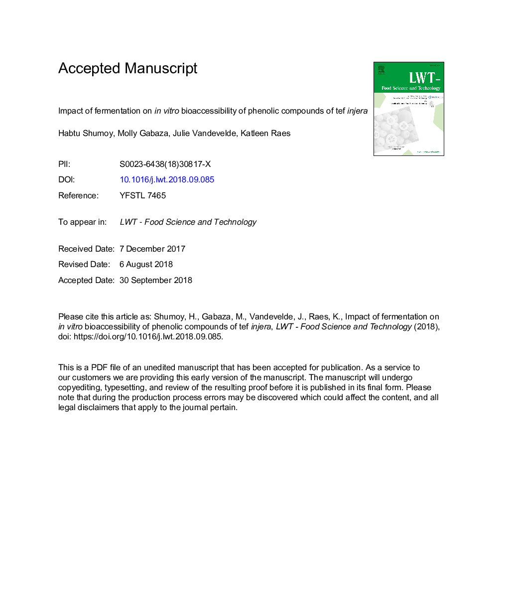 Impact of fermentation on in vitro bioaccessibility of phenolic compounds of tef injera