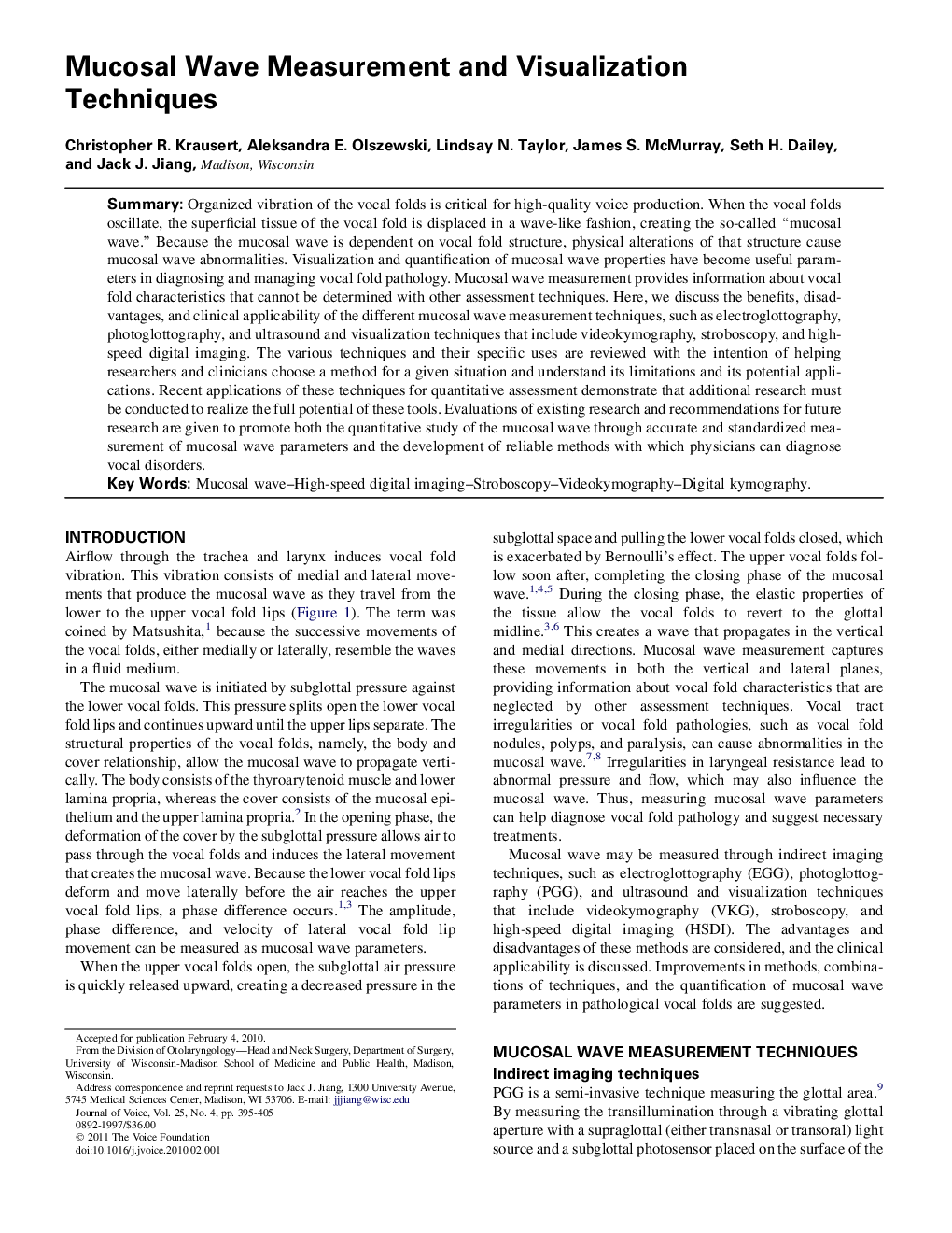 Mucosal Wave Measurement and Visualization Techniques