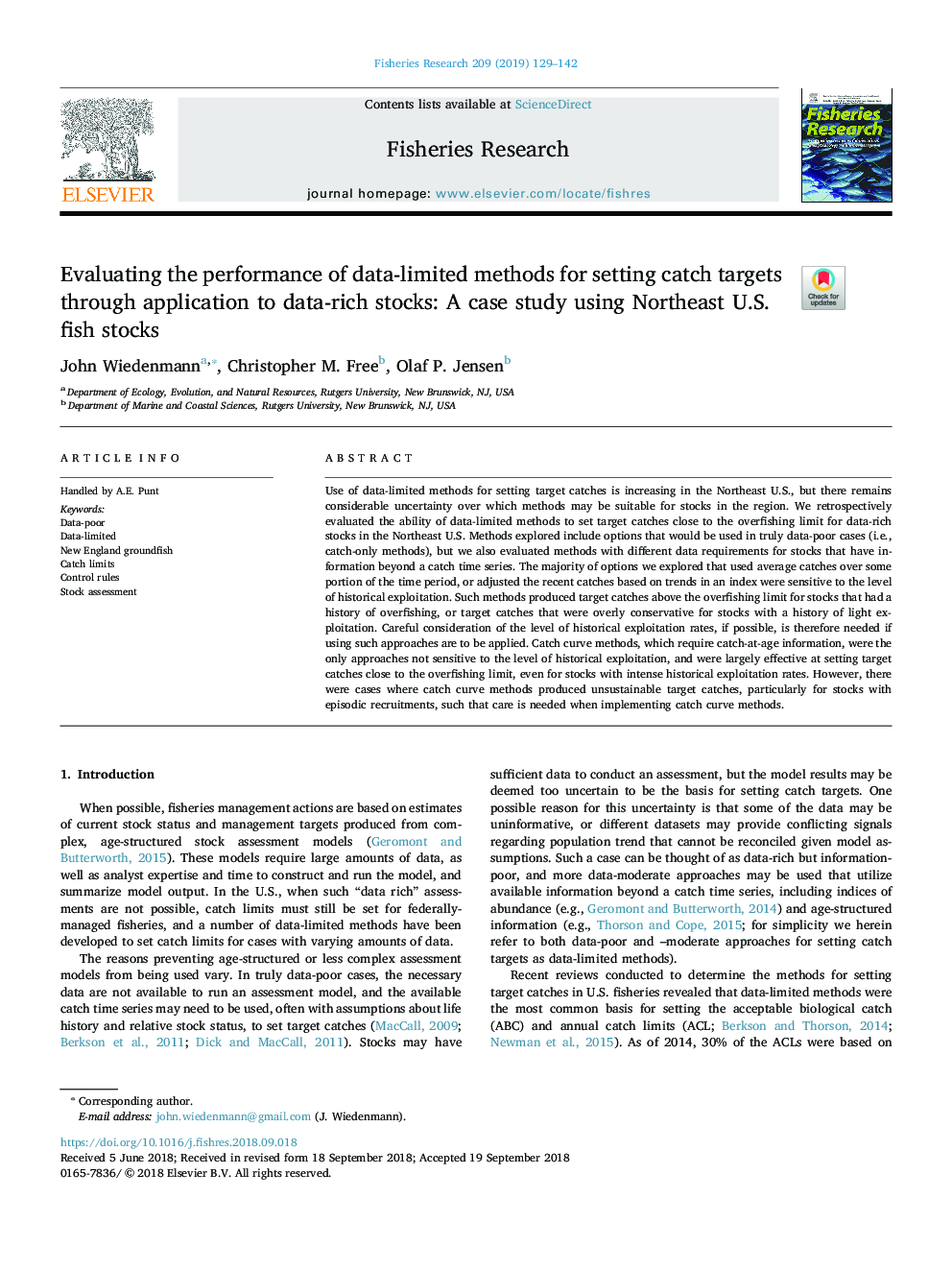 Evaluating the performance of data-limited methods for setting catch targets through application to data-rich stocks: A case study using Northeast U.S. fish stocks