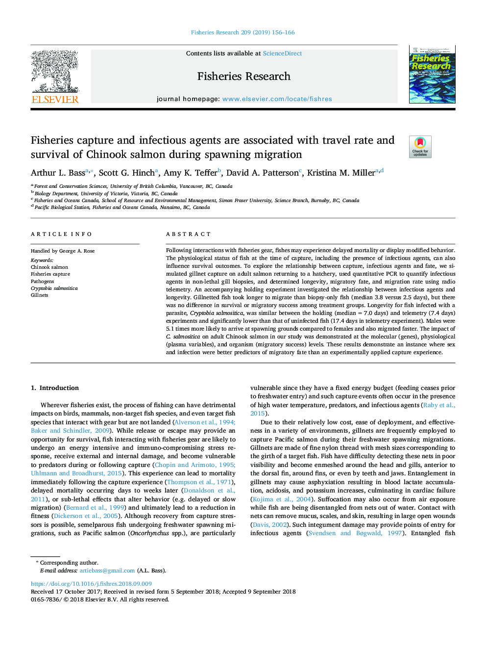 Fisheries capture and infectious agents are associated with travel rate and survival of Chinook salmon during spawning migration