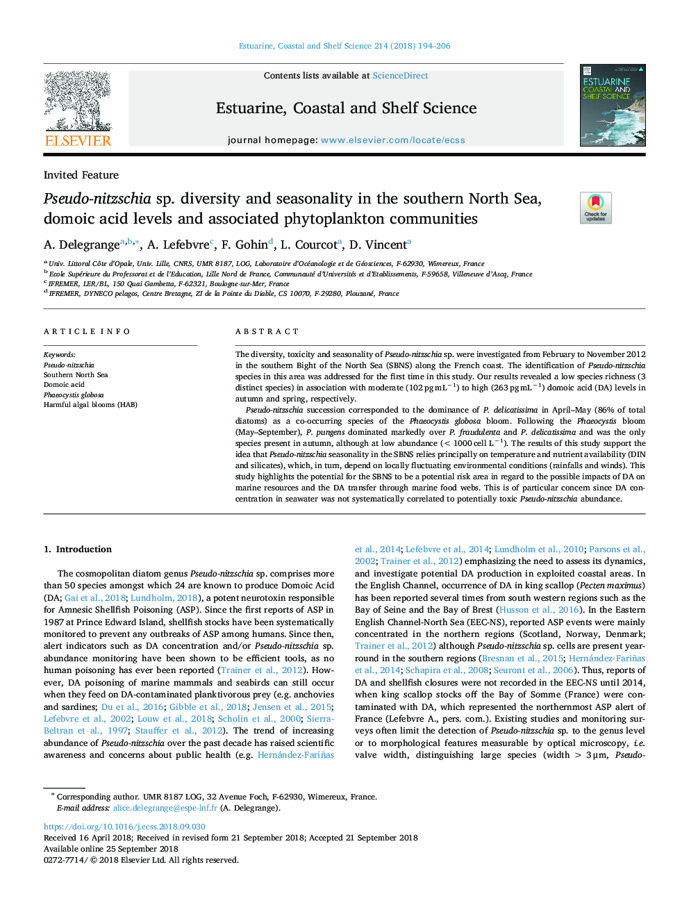 Pseudo-nitzschia sp. diversity and seasonality in the southern North Sea, domoic acid levels and associated phytoplankton communities