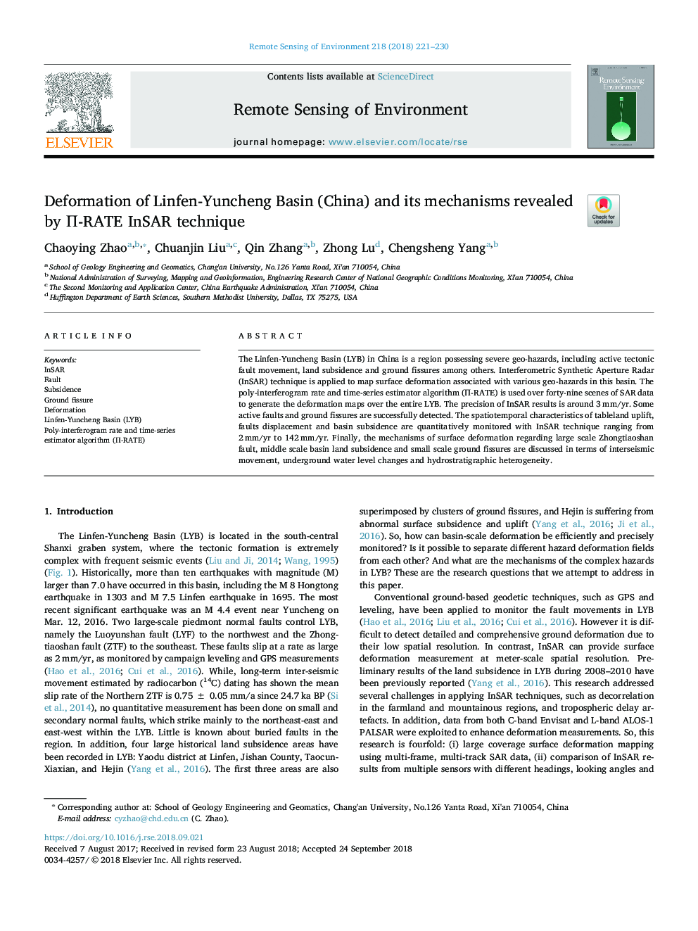 Deformation of Linfen-Yuncheng Basin (China) and its mechanisms revealed by Î -RATE InSAR technique