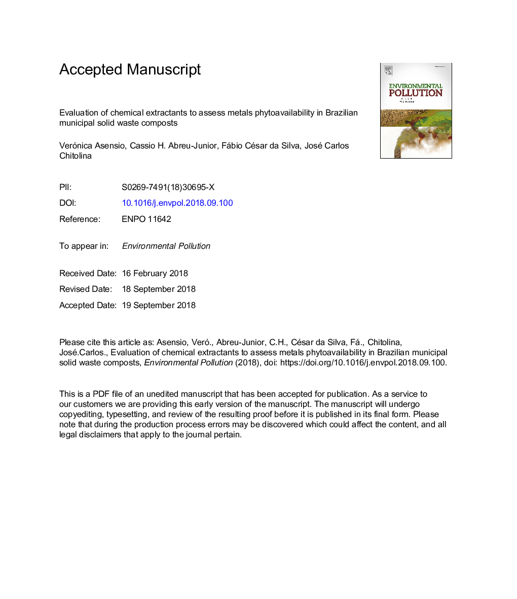 Evaluation of chemical extractants to assess metals phytoavailability in Brazilian municipal solid waste composts