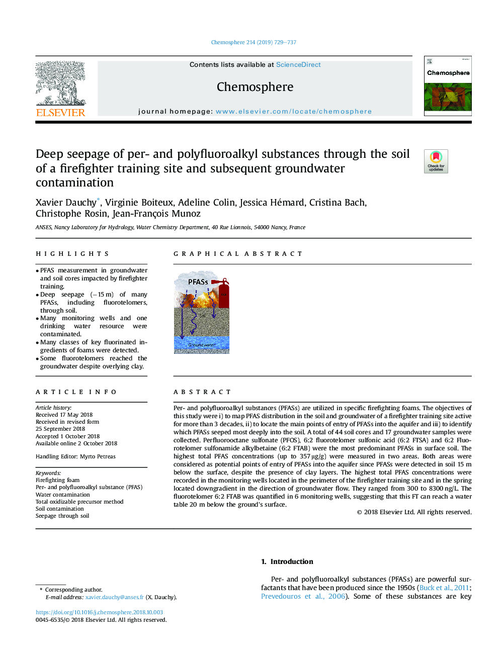 Deep seepage of per- and polyfluoroalkyl substances through the soil of a firefighter training site and subsequent groundwater contamination