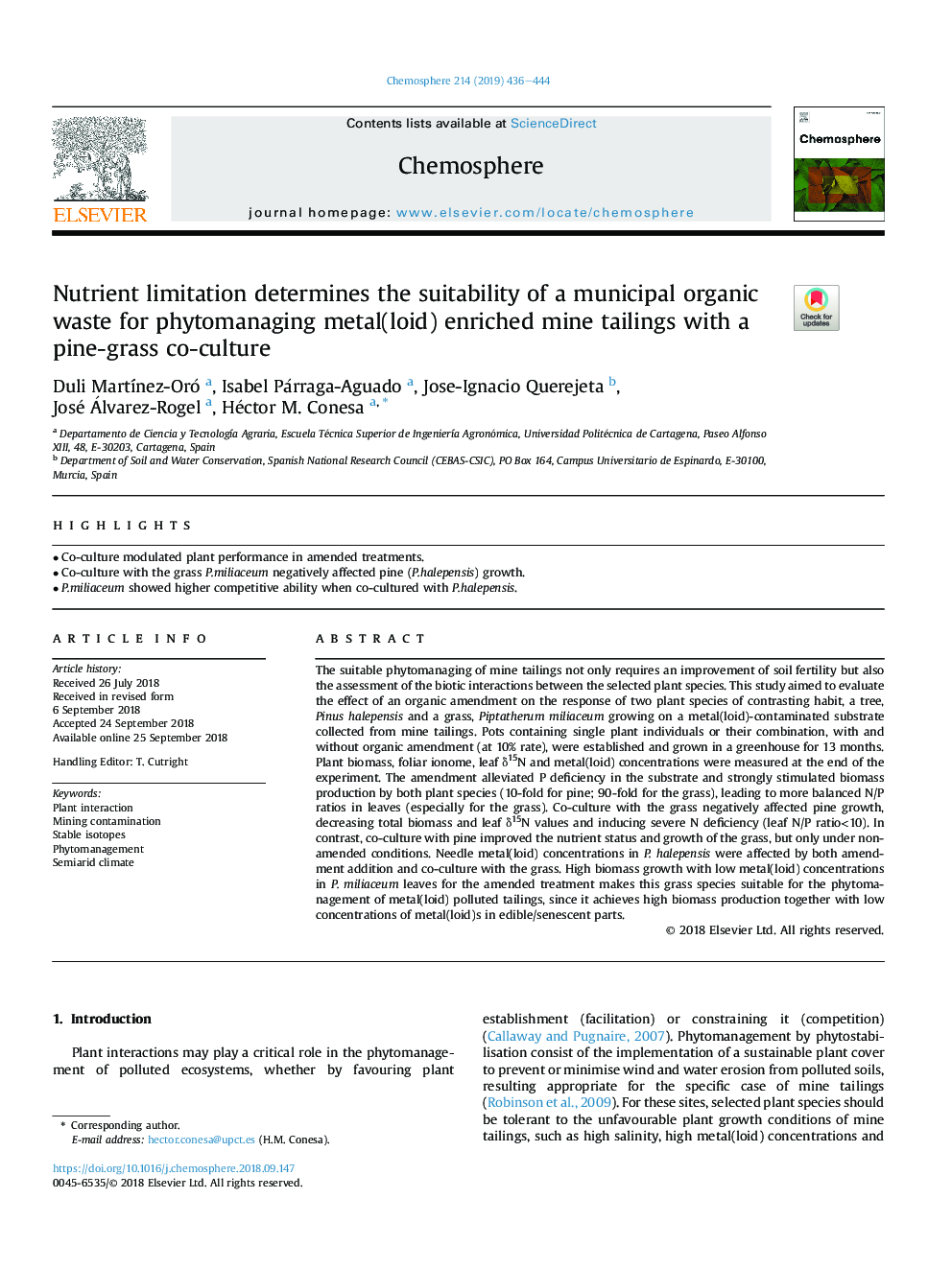 Nutrient limitation determines the suitability of a municipal organic waste for phytomanaging metal(loid) enriched mine tailings with a pine-grass co-culture