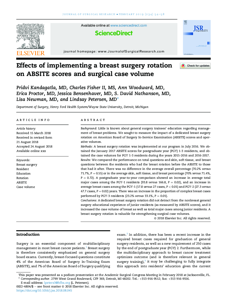 Effects of implementing a breast surgery rotation on ABSITE scores and surgical case volume